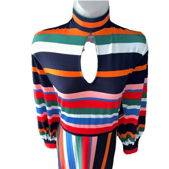 NEW Eloquii A-Line Dress Rainbow Striped Puff Sleeves Women Plus Size 20 Stretch - Picture 6 of 13